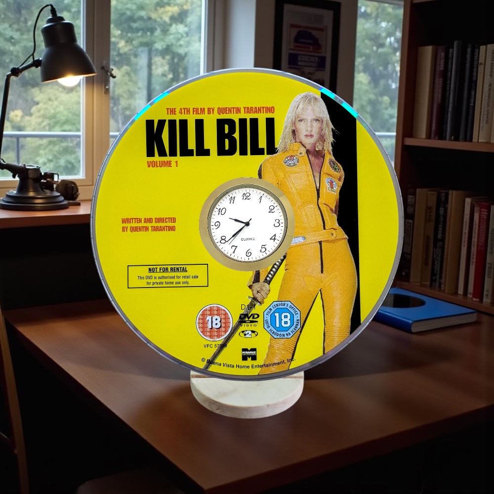 Kill Bill Novelty Upcycled DVD Desktop Clock With Fixed Gold Insert
