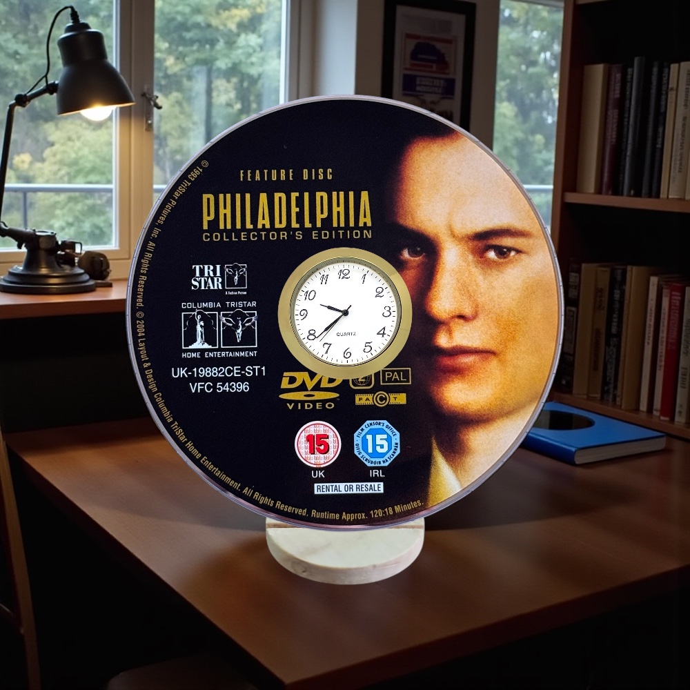 Philadelphia Novelty Upcycled DVD Desktop Clock With Fixed Gold Insert - Image 1