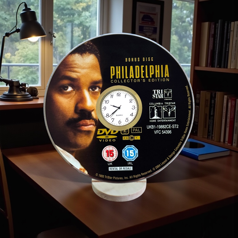 Philadelphia Novelty Upcycled DVD Desktop Clock With Fixed Gold Insert - Image 2