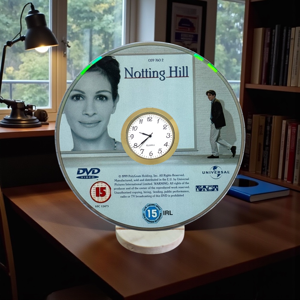 Notting Hill Novelty Upcycled DVD Desktop Clock With Fixed Gold Insert