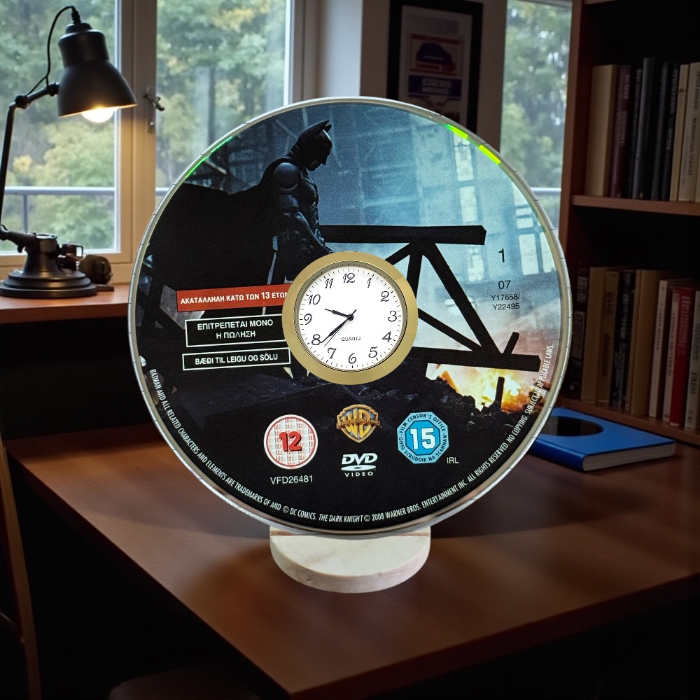 Batman Novelty Upcycled DVD Desktop Clock With Fixed Gold Insert - Image 1