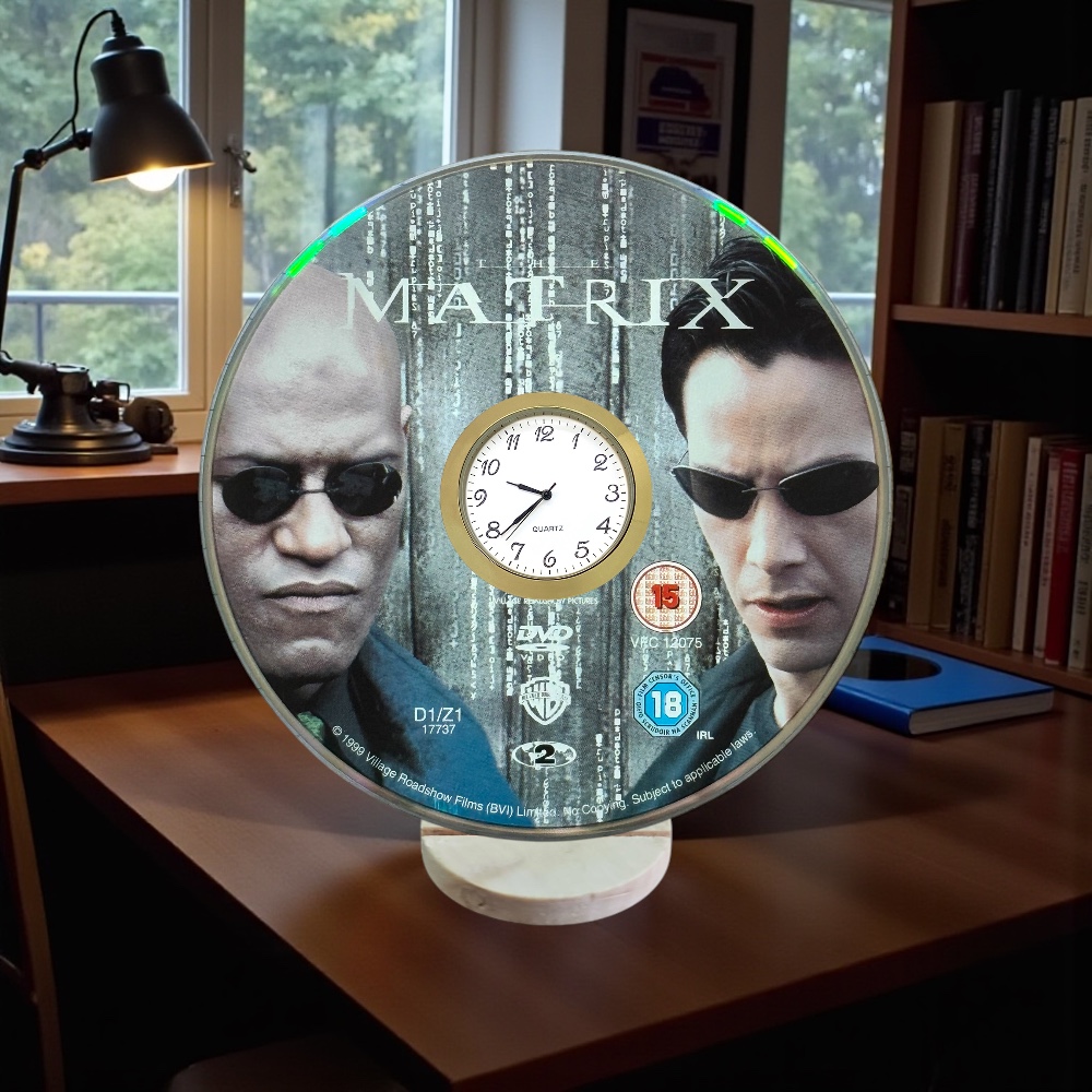 Matrix Novelty Upcycled DVD Desktop Clock With Fixed Gold Insert