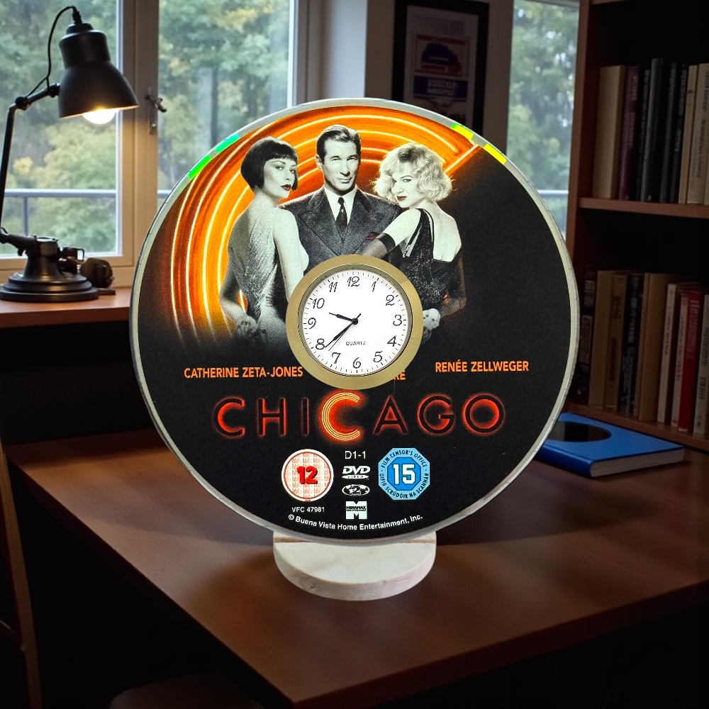 Chicago Novelty Upcycled DVD Desktop Clock With Fixed Gold Insert