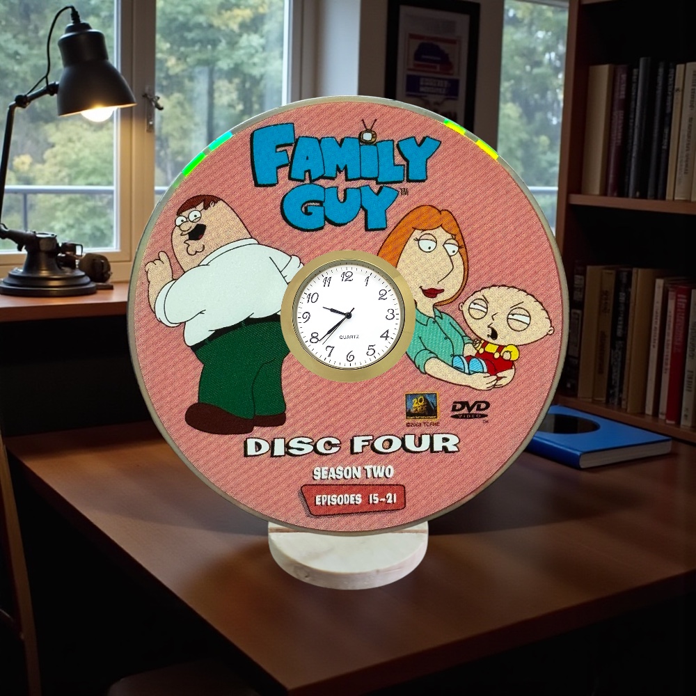 Family Guy Novelty Upcycled DVD Desktop Clock With Fixed Gold Insert #3