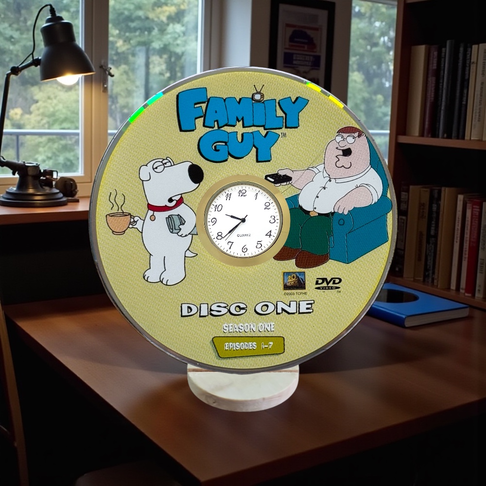 Family Guy Novelty Upcycled DVD Desktop Clock With Fixed Gold Insert #4