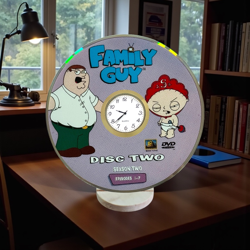 Family Guy Novelty Upcycled DVD Desktop Clock With Fixed Gold Insert #5