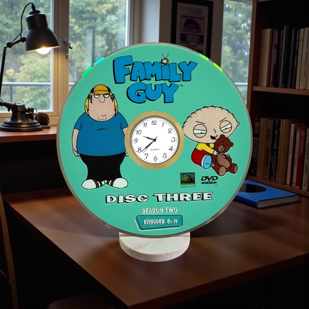 Family Guy Novelty Upcycled DVD Desktop Clock With Fixed Gold Insert #6
