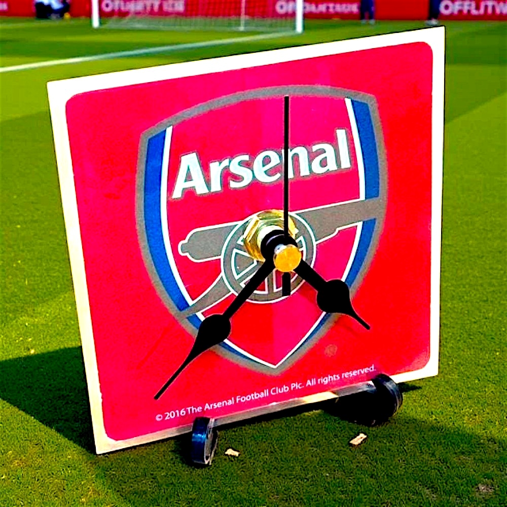 Novelty Arsenal Football Team Upcycled Beer Mat Clocks With Display Stand