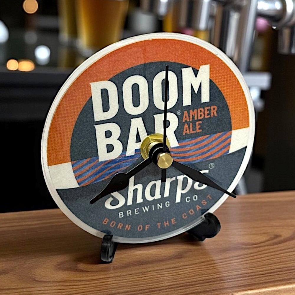 Upcycled Novelty Beer Mat Clock With Display Stand - Doom Bar #1