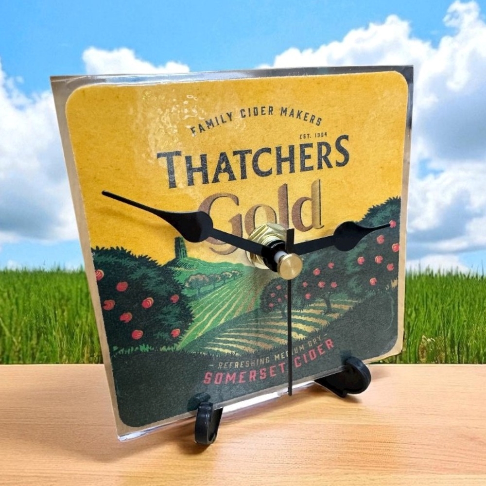 Novelty Beer Mat Clocks With Display Stand – Thatchers Gold