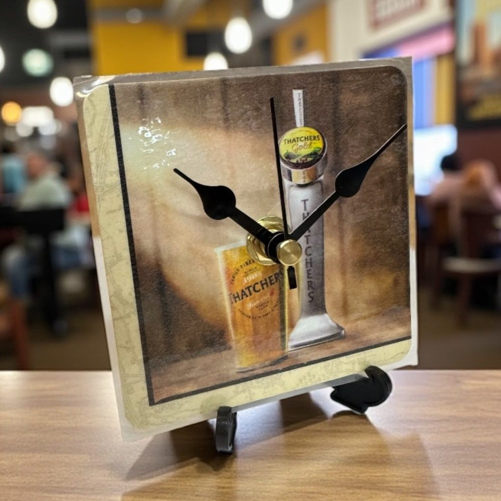 Novelty Beer Mat Clocks With Display Stand – Thatchers Gold 01