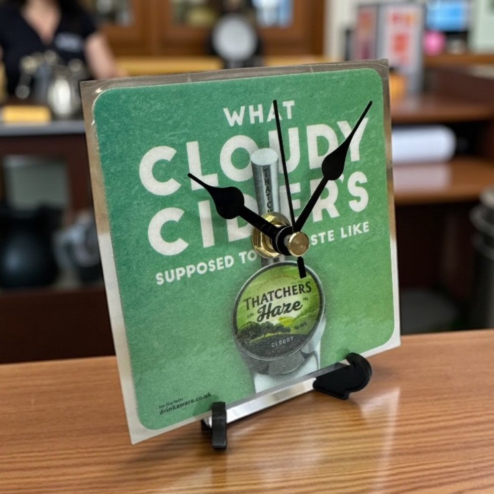 Novelty Beer Mat Clocks With Display Stand – Thatchers Haze
