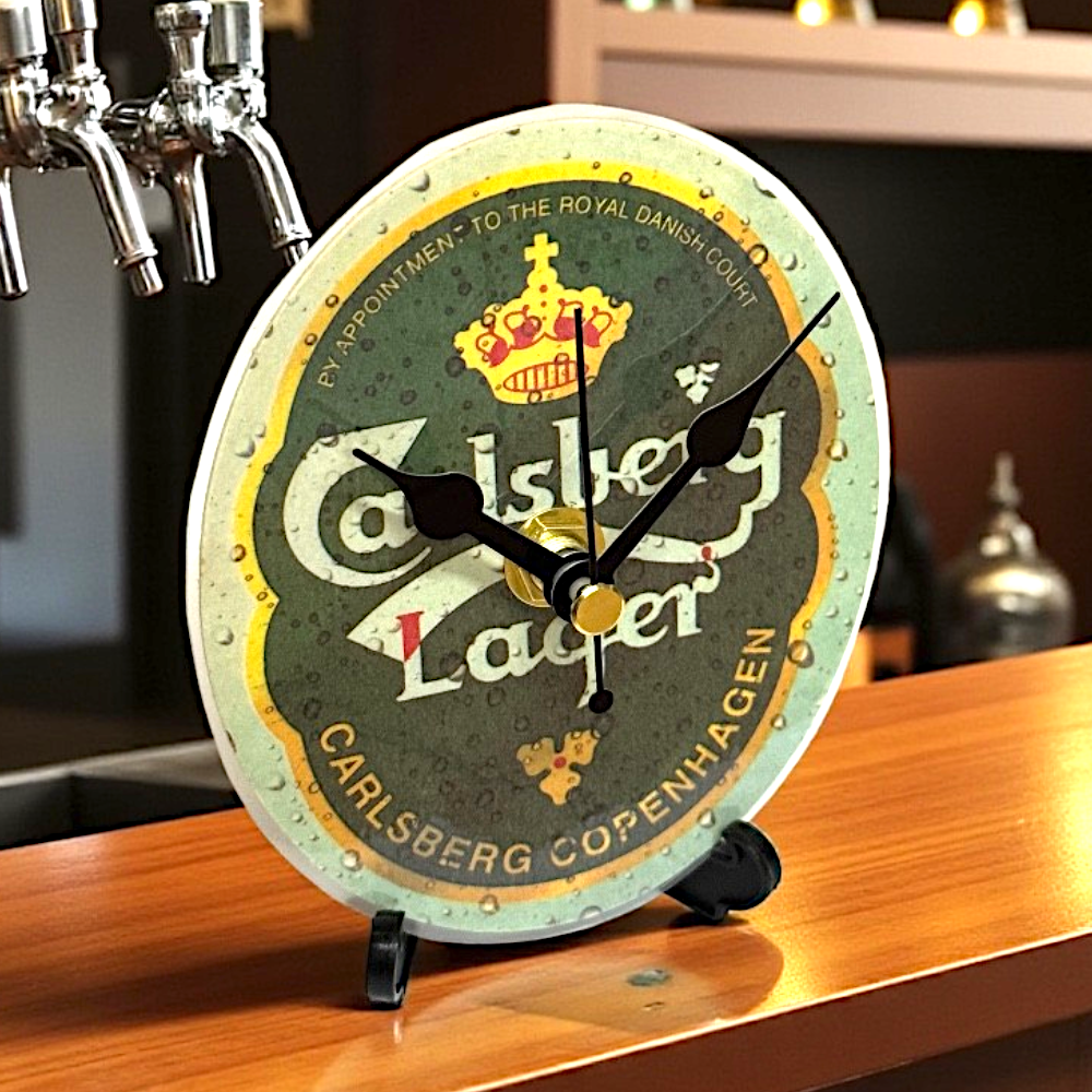 Novelty Beer Mat Clocks With Display Stand – Carlsberg 04
