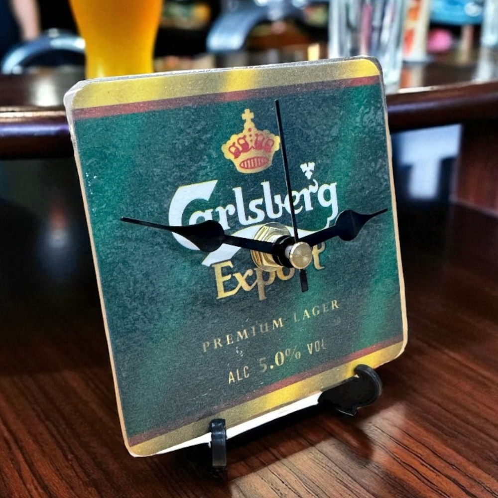 Novelty Beer Mat Clocks With Display Stand – Carlsberg 03