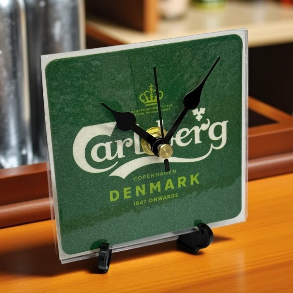 Novelty Beer Mat Clocks With Display Stand – Carlsberg 01