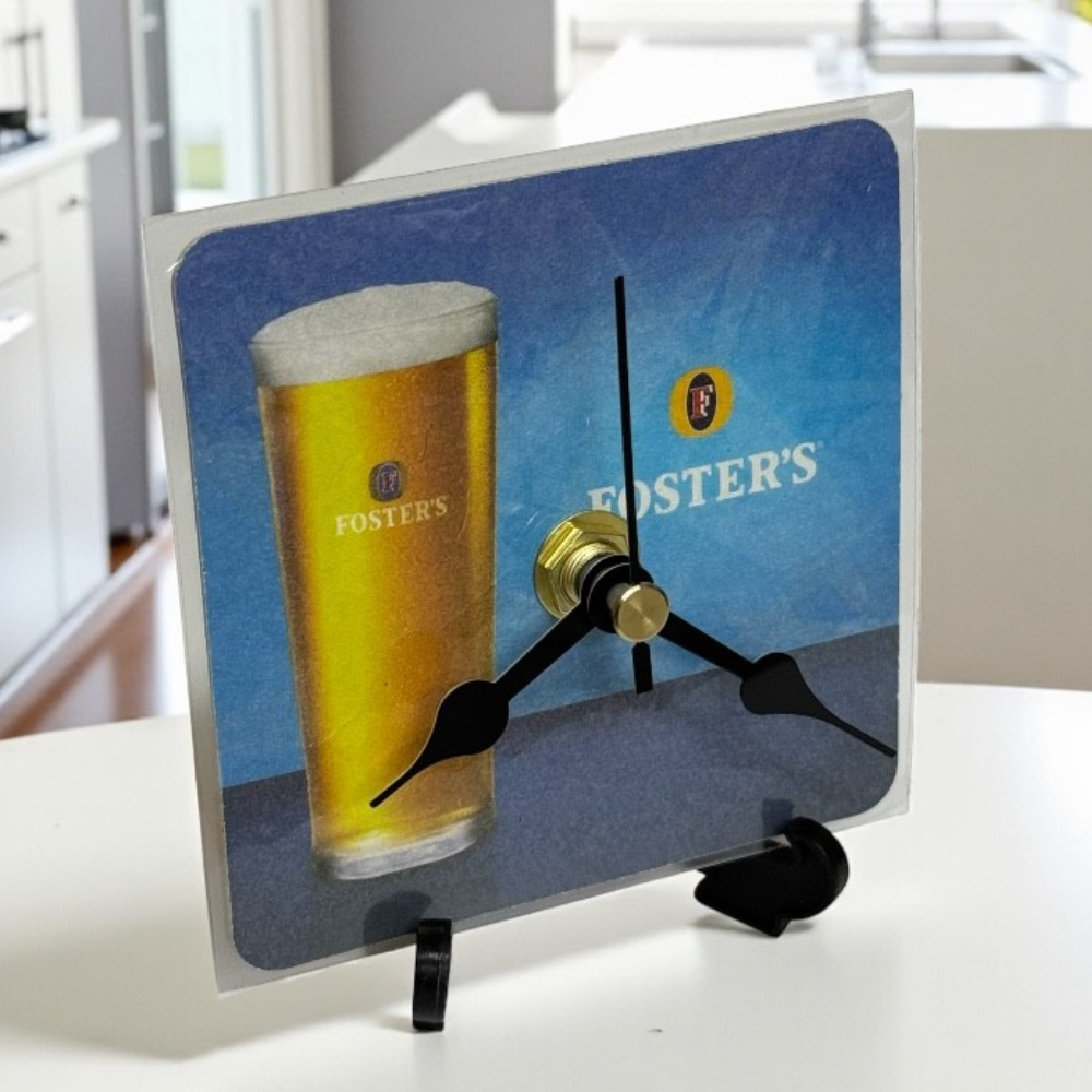 Novelty Beer Mat Clocks With Display Stand – Fosters