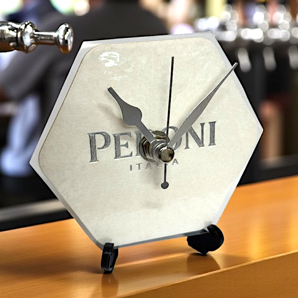 Novelty Beer Mat Clocks With Display Stand – Peroni
