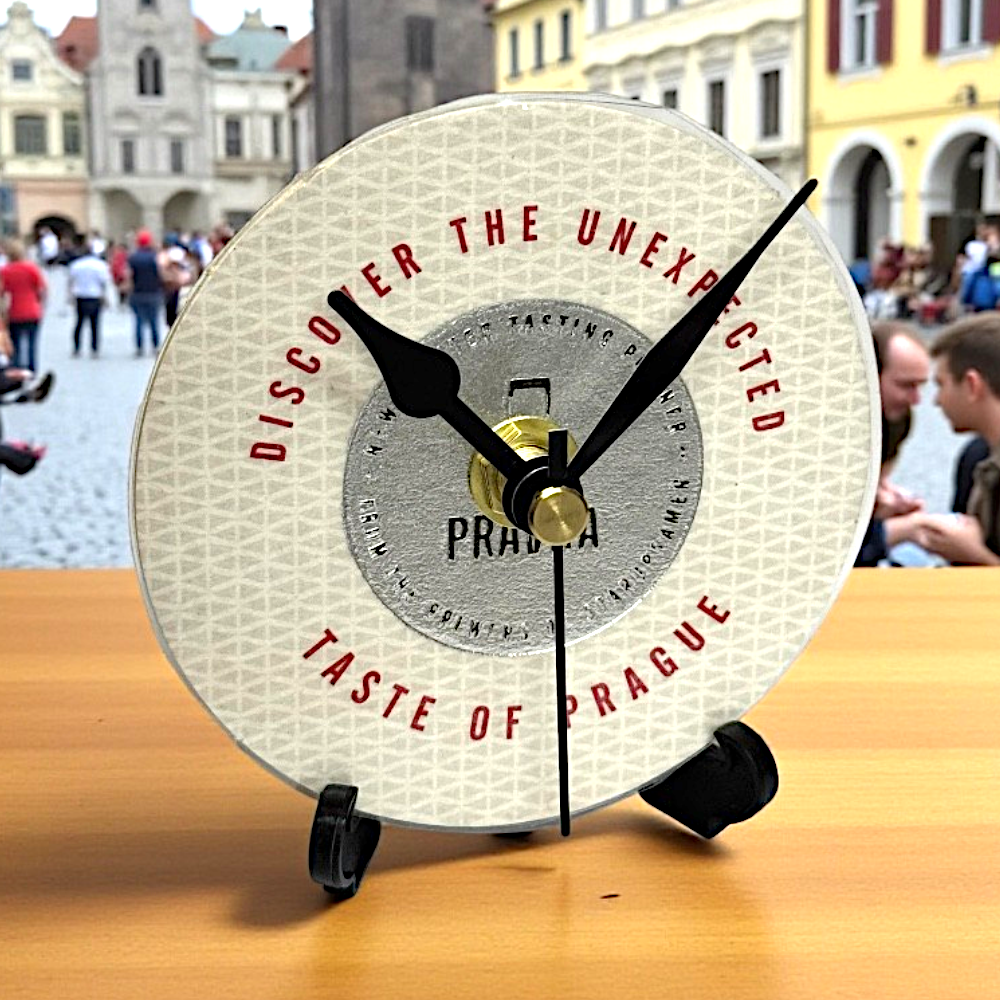 Novelty Beer Mat Clocks With Display Stand – Pravha White