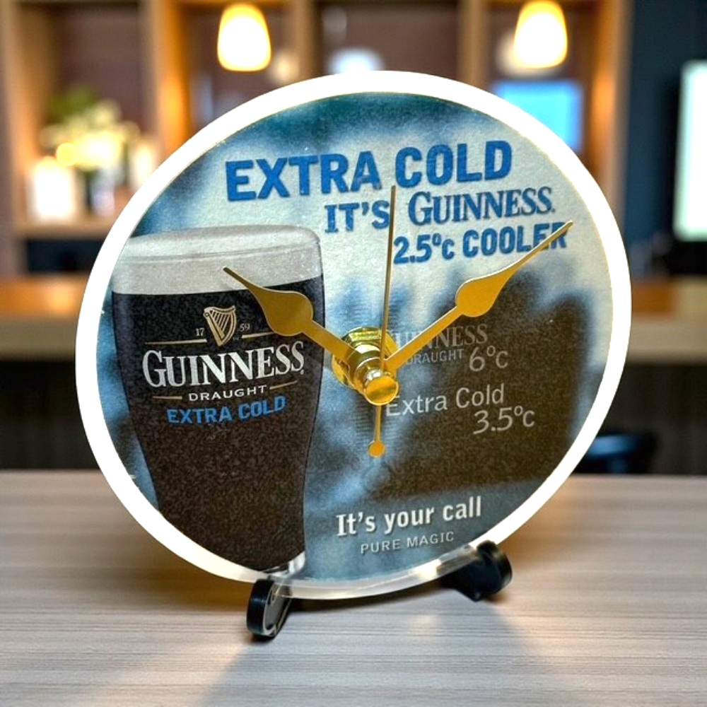 Upcycled Novelty Guinness Beer Mat Clock With Display Stand – Design 6