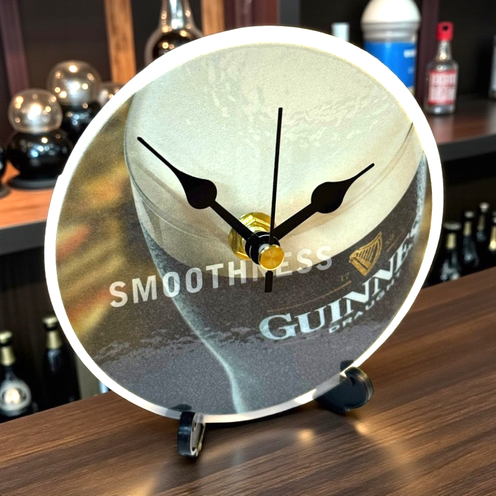 Upcycled Novelty Guinness Beer Mat Clock With Display Stand – Design 14