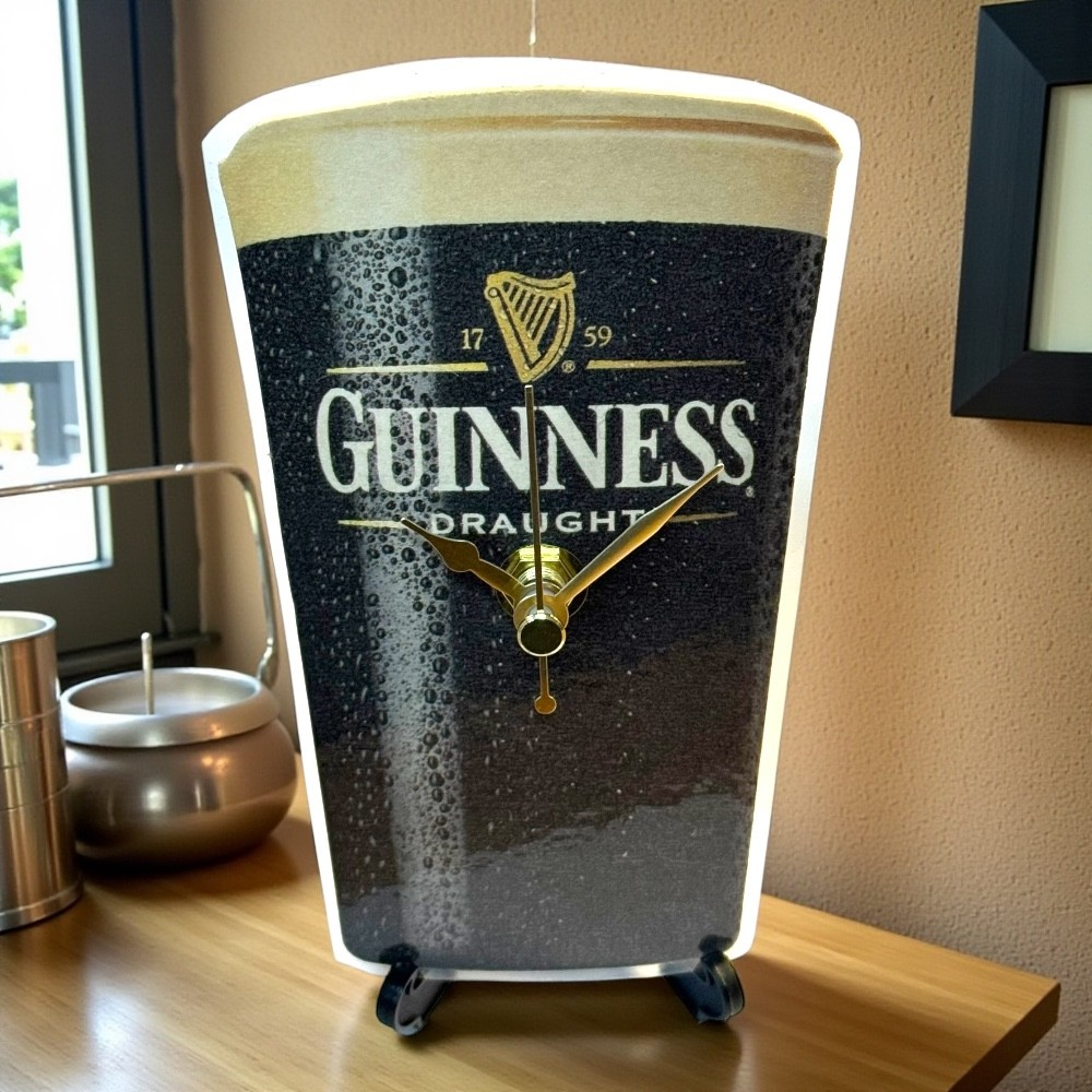 Upcycled Novelty Guinness Beer Mat Clock With Display Stand – Design 16