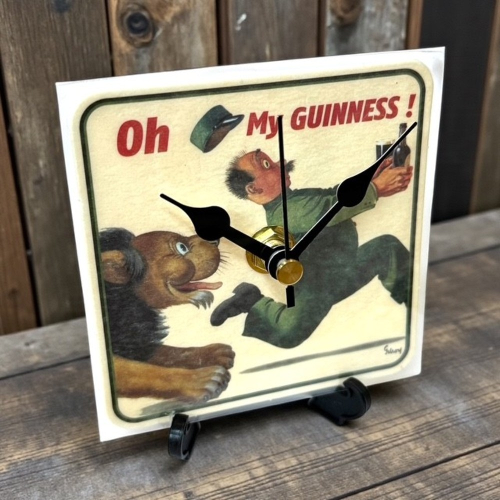 Upcycled Novelty Guinness Beer Mat Clock With Display Stand – Design 23