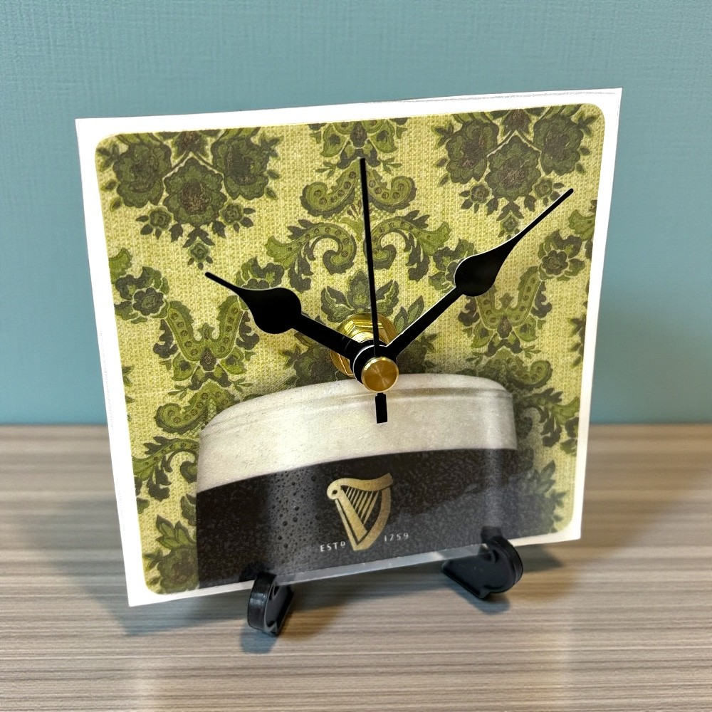 Upcycled Novelty Guinness Beer Mat Clock With Display Stand – Design 24