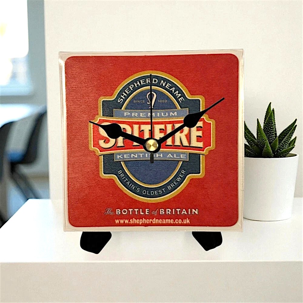 Upcycled Novelty Beer Mat Clock With Display Stand - Spitfire Design 2