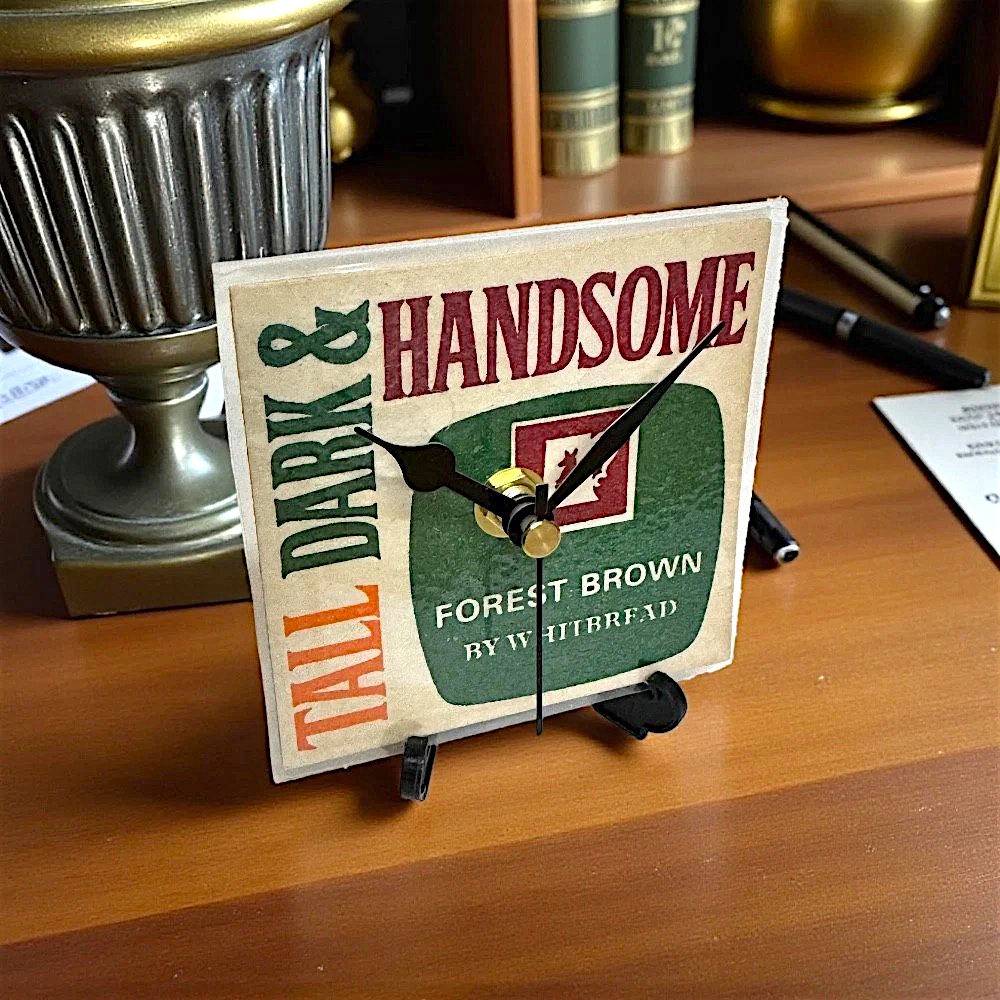 Upcycled Novelty Beer Mat Clock With Display Stand - Tall & Handsome