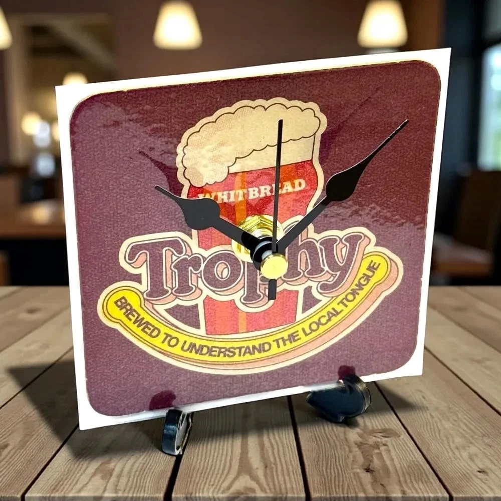 Upcycled Novelty Beer Mat Clock With Display Stand - Trophy