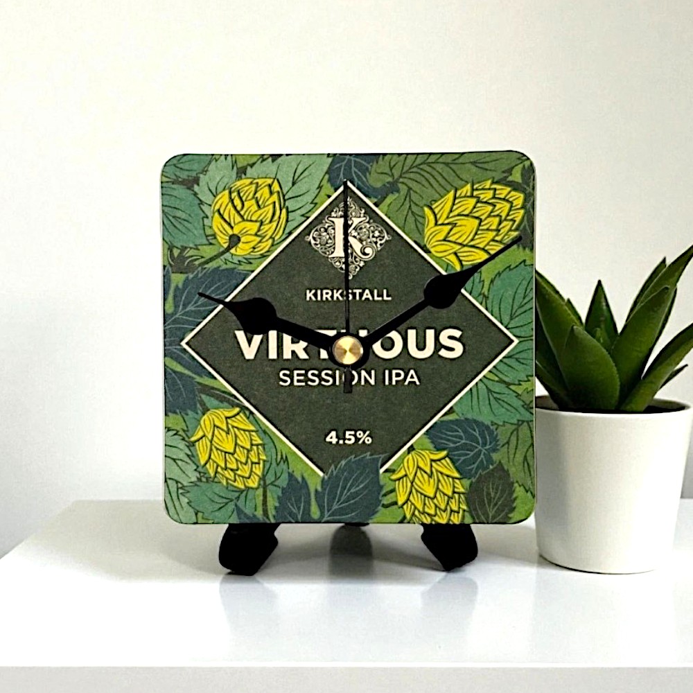 Upcycled Novelty Beer Mat Clock With Display Stand - Virtuous