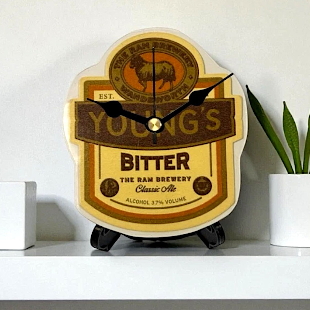Upcycled Novelty Beer Mat Clock With Display Stand - Youngs Design 1