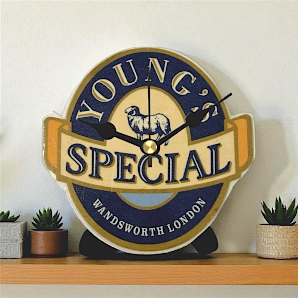 Upcycled Novelty Beer Mat Clock With Display Stand - Youngs Design 2