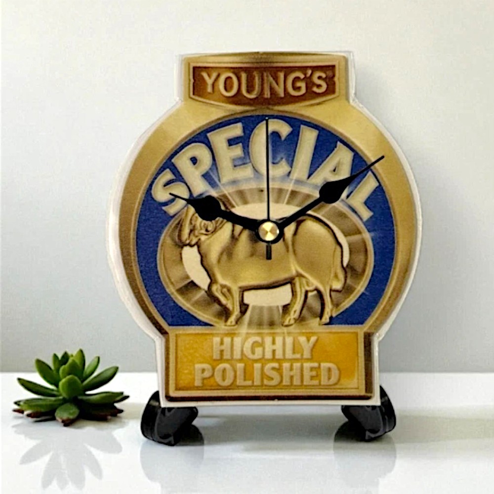 Upcycled Novelty Beer Mat Clock With Display Stand - Youngs Design 3
