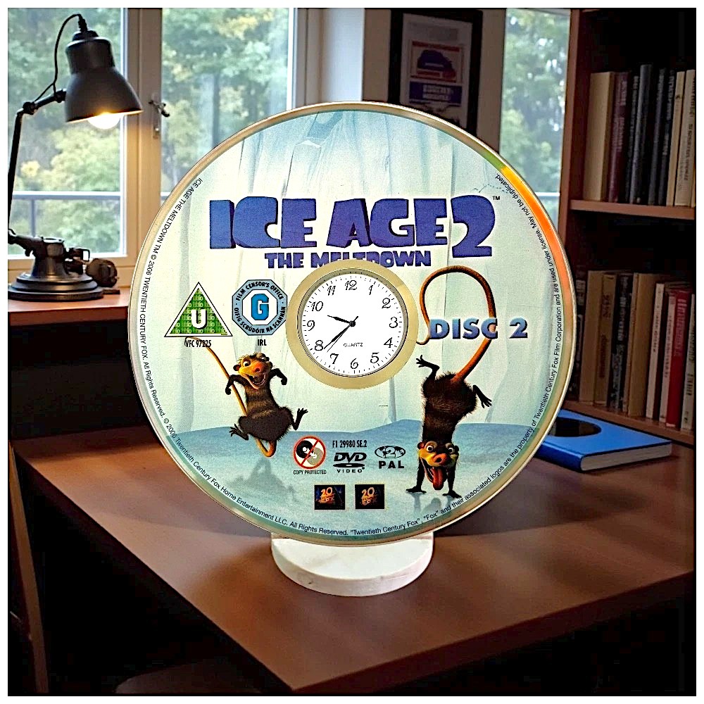 Novelty Desktop Uncycled DVD Clock With Fixed Gold Insert - Ice Age Design 5