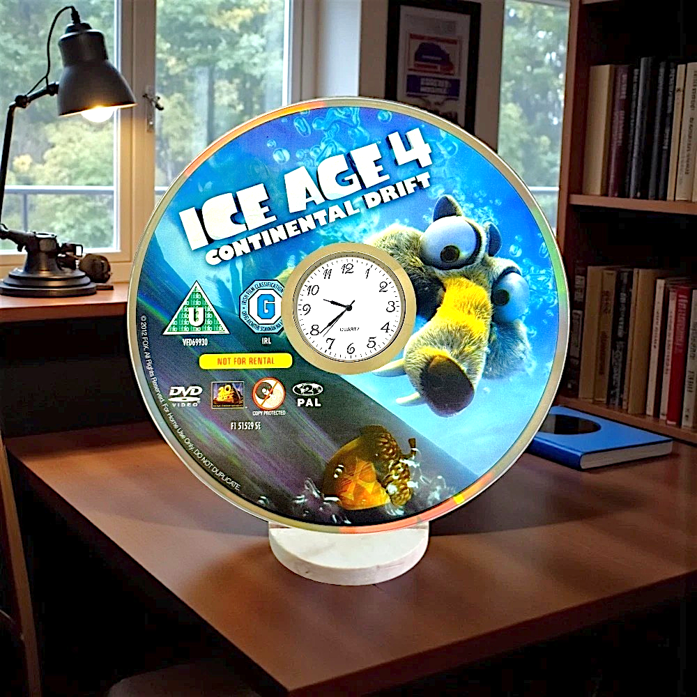 Novelty Desktop Uncycled DVD Clock With Fixed Gold Insert - Ice Age Design 6