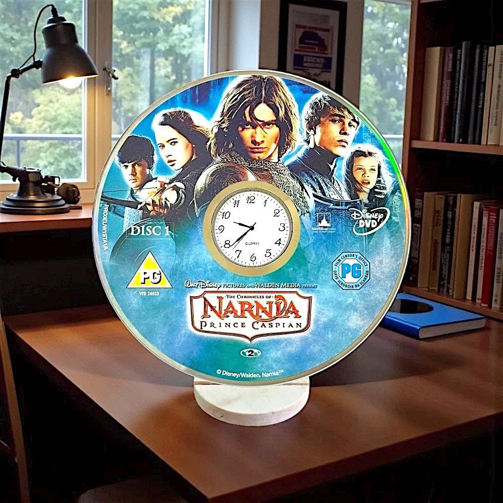 Novelty Desktop Uncycled DVD Clock With Fixed Gold Insert - Narnia Design 1