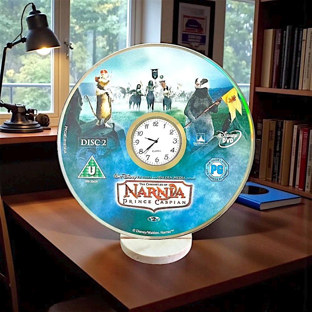 Novelty Desktop Uncycled DVD Clock With Fixed Gold Insert - Narnia Design 2
