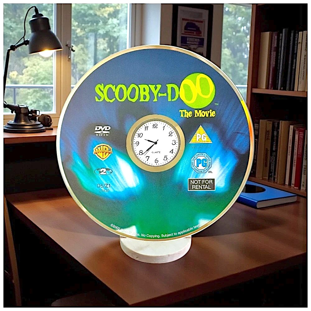 Novelty Desktop Uncycled DVD Clock With Fixed Gold Insert - Scooby Doo