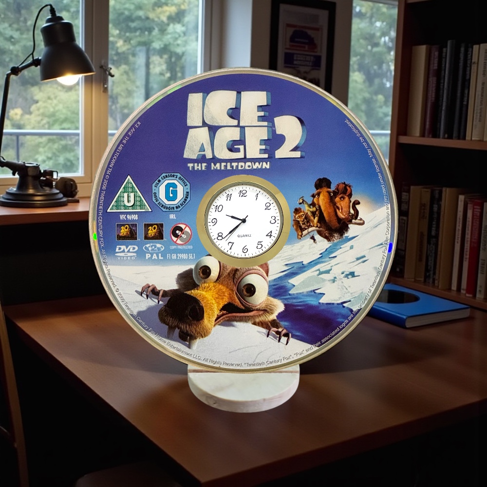 Novelty Desktop Uncycled DVD Clock With Fixed Gold Insert - Ice Age Design 7