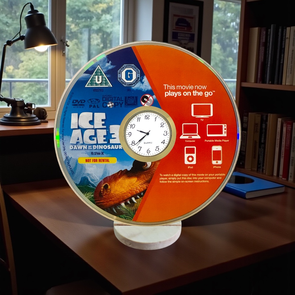 Novelty Desktop Uncycled DVD Clock With Fixed Gold Insert - Ice Age Design 8