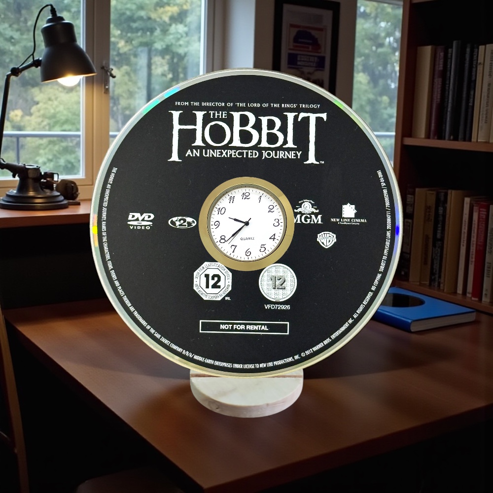 The Hobbit Novelty Upcycled DVD Desktop Clock With Fixed Gold Insert