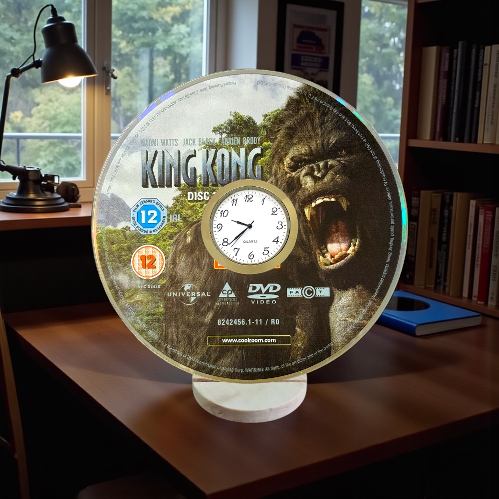 King Kong Novelty Upcycled DVD Desktop Clock With Fixed Gold Insert
