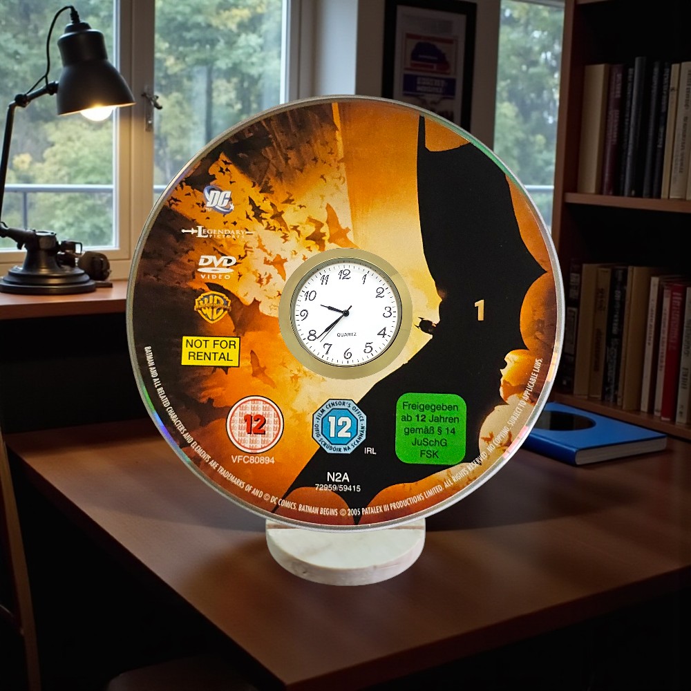 Batman Novelty Upcycled DVD Desktop Clock With Fixed Gold Insert - Image 3