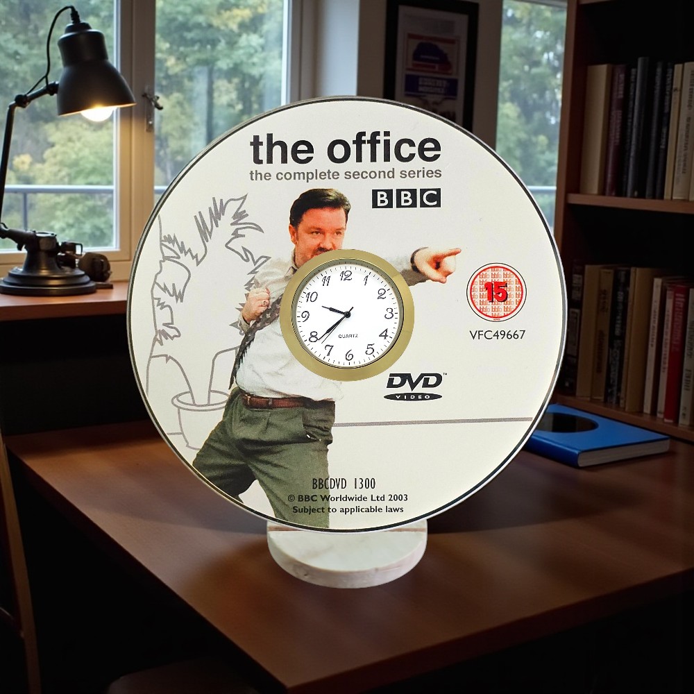 The Office Novelty Desktop DVD Clock With Fixed Gold Insert