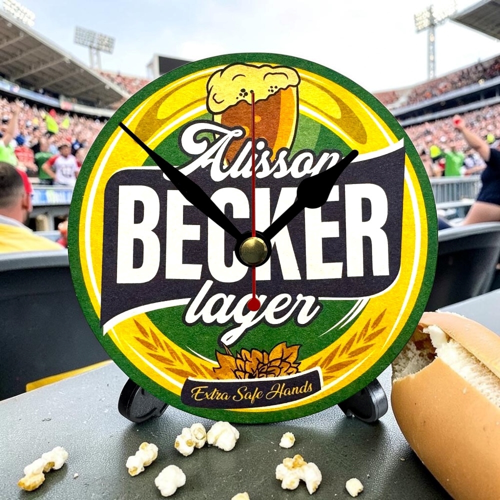 Liverpool Novelty Upcycled Beer Mat Clocks With Display Stand – Alisson Becker