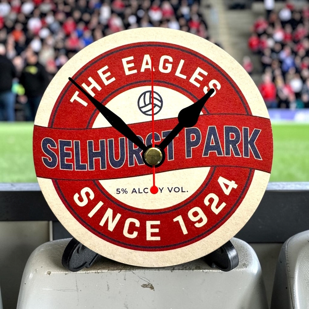Crystal Palace Novelty Upcycled Beer Mat Clocks With Display Stand – Selhurst Park