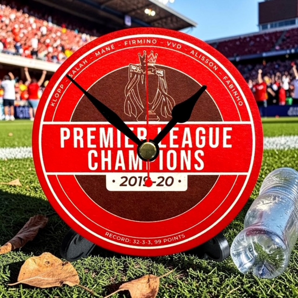 Liverpool Novelty Upcycled Beer Mat Clocks With Display Stand – Premier League Champions