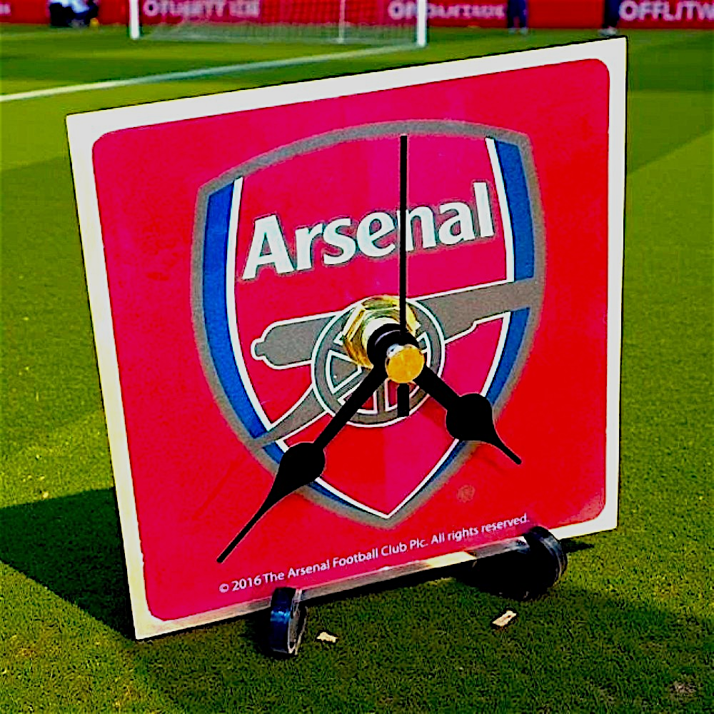 Arsenal Novelty Upcycled Beer Mat Clock With Display Stand
