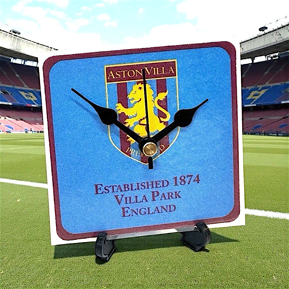 Aston Villa Novelty Upcycled Beer Mat Clocks With Display Stand